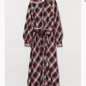 H&M Dress with Tie Belt in Black/Red Plaid